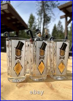 Mid-Century Modern Glenshaw Glass Co. Winking Man Bar Set Extremely Rare 1940