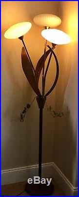 Mid Century Modern Kitsch Danish 3 Glass Globe Tulip And Walnut Floor Lamp Rare