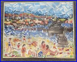 Mid Century Modern MCM Original Fauvist Fauvism Painting RARE Beach Scene Pier
