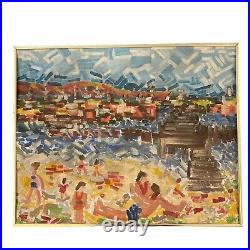 Mid Century Modern MCM Original Fauvist Fauvism Painting RARE Beach Scene Pier