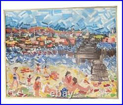 Mid Century Modern MCM Original Fauvist Fauvism Painting RARE Beach Scene Pier