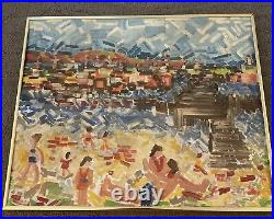 Mid Century Modern MCM Original Fauvist Fauvism Painting RARE Beach Scene Pier