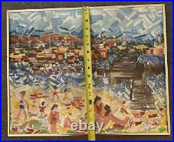 Mid Century Modern MCM Original Fauvist Fauvism Painting RARE Beach Scene Pier