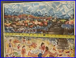Mid Century Modern MCM Original Fauvist Fauvism Painting RARE Beach Scene Pier