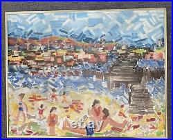 Mid Century Modern MCM Original Fauvist Fauvism Painting RARE Beach Scene Pier