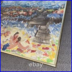 Mid Century Modern MCM Original Fauvist Fauvism Painting RARE Beach Scene Pier