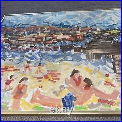 Mid Century Modern MCM Original Fauvist Fauvism Painting RARE Beach Scene Pier