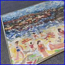Mid Century Modern MCM Original Fauvist Fauvism Painting RARE Beach Scene Pier