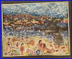 Mid Century Modern MCM Original Fauvist Fauvism Painting RARE Beach Scene Pier