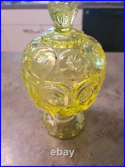 Mid Century Modern MCM Uranium Glass Moon & Stars Pedestal Cov Candy Dish RARE Mid Century Modern MCM Uranium Glass Moon & Stars Pedestal Cov Candy Dish RARE
