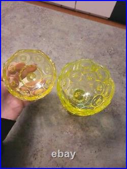 Mid Century Modern MCM Uranium Glass Moon & Stars Pedestal Cov Candy Dish RARE Mid Century Modern MCM Uranium Glass Moon & Stars Pedestal Cov Candy Dish RARE