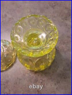 Mid Century Modern MCM Uranium Glass Moon & Stars Pedestal Cov Candy Dish RARE Mid Century Modern MCM Uranium Glass Moon & Stars Pedestal Cov Candy Dish RARE