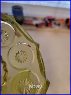 Mid Century Modern MCM Uranium Glass Moon & Stars Pedestal Cov Candy Dish RARE Mid Century Modern MCM Uranium Glass Moon & Stars Pedestal Cov Candy Dish RARE