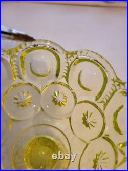 Mid Century Modern MCM Uranium Glass Moon & Stars Pedestal Cov Candy Dish RARE Mid Century Modern MCM Uranium Glass Moon & Stars Pedestal Cov Candy Dish RARE