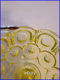 Mid Century Modern MCM Uranium Glass Moon & Stars Pedestal Cov Candy Dish RARE Mid Century Modern MCM Uranium Glass Moon & Stars Pedestal Cov Candy Dish RARE