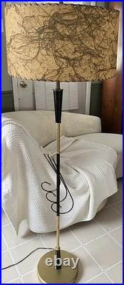 Mid-Century Modern Majestic Style Brass Floor Lamp withOriginal Shade. Rare