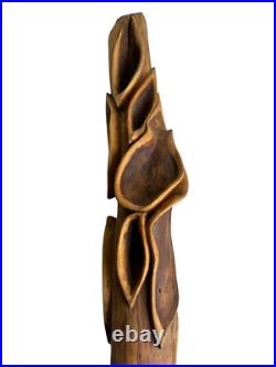 Mid Century Modern Modernist Abstract Biomorphic Carved Wood Sculpture Leaf RARE