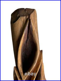 Mid Century Modern Modernist Abstract Biomorphic Carved Wood Sculpture Leaf RARE