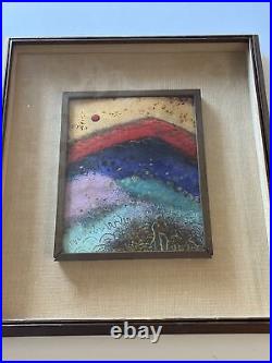Mid Century Modern Painting Enamel On Copper Japanese Or Chinese Landscape Rare