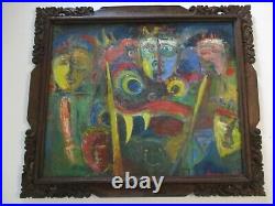 Mid Century Modern Painting Modernism Bali Expressionism Rare Large Oil Vintage
