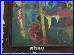 Mid Century Modern Painting Modernism Bali Expressionism Rare Large Oil Vintage