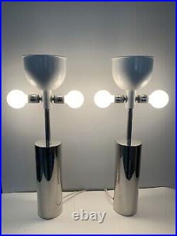 Mid Century Modern Pair of Large REGGIANI Lamps MCM Chrome White RARE Italy