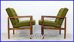 Mid Century Modern Pair of Rare Florence Knoll Angled Wood Armchairs 1960s