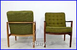 Mid Century Modern Pair of Rare Florence Knoll Angled Wood Armchairs 1960s