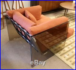 Mid Century Modern Rare Milo Baughman Smoked Lucite Chrome Club Lounge Chair