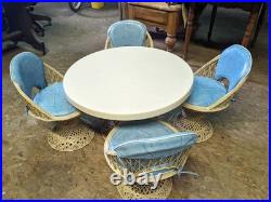 Mid Century Modern Rare Rattan Wicker Fiberglass Table Chairs Patio Woodward