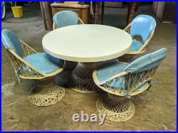 Mid Century Modern Rare Rattan Wicker Fiberglass Table Chairs Patio Woodward