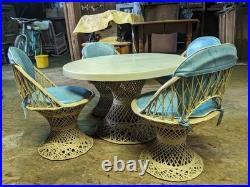 Mid Century Modern Rare Rattan Wicker Fiberglass Table Chairs Patio Woodward