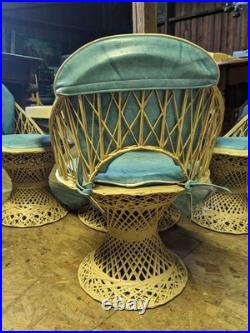 Mid Century Modern Rare Rattan Wicker Fiberglass Table Chairs Patio Woodward