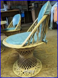 Mid Century Modern Rare Rattan Wicker Fiberglass Table Chairs Patio Woodward