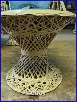 Mid Century Modern Rare Rattan Wicker Fiberglass Table Chairs Patio Woodward