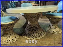 Mid Century Modern Rare Rattan Wicker Fiberglass Table Chairs Patio Woodward