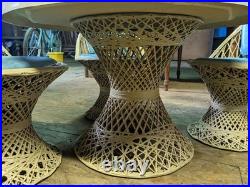 Mid Century Modern Rare Rattan Wicker Fiberglass Table Chairs Patio Woodward
