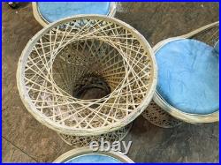 Mid Century Modern Rare Rattan Wicker Fiberglass Table Chairs Patio Woodward