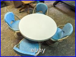 Mid Century Modern Rare Rattan Wicker Fiberglass Table Chairs Patio Woodward