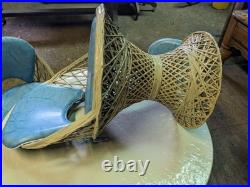 Mid Century Modern Rare Rattan Wicker Fiberglass Table Chairs Patio Woodward