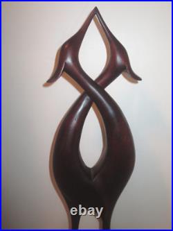 Mid-Century Modern Rare X Lg Hand Carved Teak Wood Bird Sculpture, Signed Mid-Century Modern Rare X Lg Hand Carved Teak Wood Bird Sculpture, Signed
