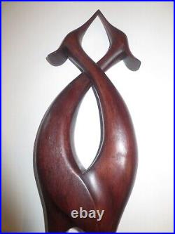 Mid-Century Modern Rare X Lg Hand Carved Teak Wood Bird Sculpture, Signed Mid-Century Modern Rare X Lg Hand Carved Teak Wood Bird Sculpture, Signed