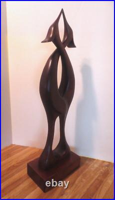 Mid-Century Modern Rare X Lg Hand Carved Teak Wood Bird Sculpture, Signed Mid-Century Modern Rare X Lg Hand Carved Teak Wood Bird Sculpture, Signed