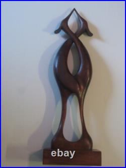 Mid-Century Modern Rare X Lg Hand Carved Teak Wood Bird Sculpture, Signed Mid-Century Modern Rare X Lg Hand Carved Teak Wood Bird Sculpture, Signed