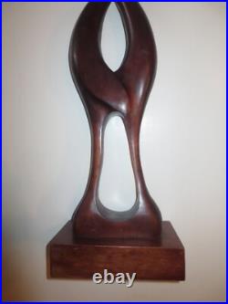 Mid-Century Modern Rare X Lg Hand Carved Teak Wood Bird Sculpture, Signed Mid-Century Modern Rare X Lg Hand Carved Teak Wood Bird Sculpture, Signed