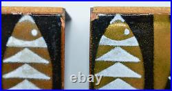 Mid Century Modern Robert Wuersch FISH Enamel Copper Pair of Bookends 1960 Rare
