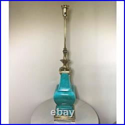 Mid Century Modern Stiffel Asian Lamp Green Glass Pottery Rare Vintage