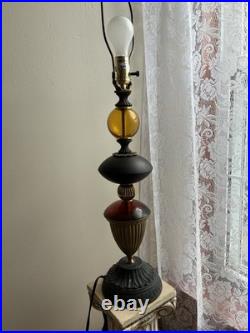 Mid-Century Modern VTG Amber Glass Lamp RARE