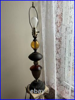 Mid-Century Modern VTG Amber Glass Lamp RARE