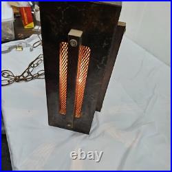 Mid-Century Modern Wood Lamp Hanging Pendant Light Vintage Brutalist Rare
